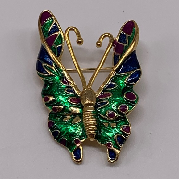 Jewelry - Vintage Butterfly Brooch Figural Enamel Gold Tone